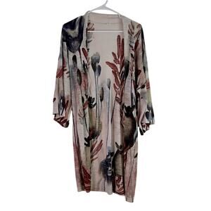 Sheer floral and  Leaf Print Long Cardigan Sweater